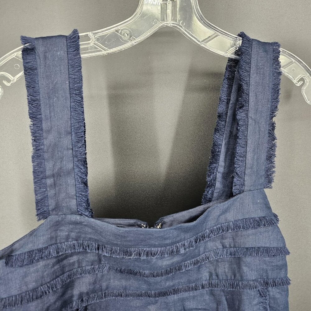 J Crew Tank Top Womens Size Small Blue Linen Fringed Trim Crop Festival Boho - Picture 3 of 9